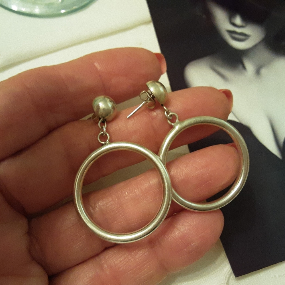 Vintage Solid 925 Sterling Silver Dangle Post Ear… - image 4